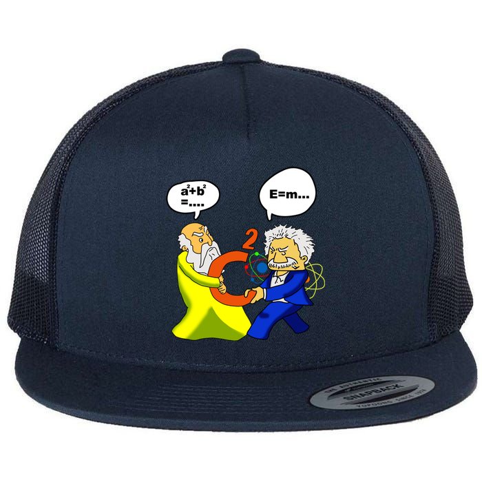 Pythagoras vs Einstein Funny Math Science Flat Bill Trucker Hat