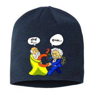 Pythagoras vs Einstein Funny Math Science Sustainable Beanie