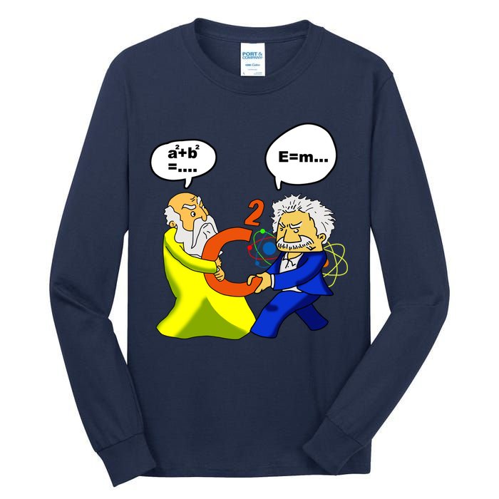 Pythagoras vs Einstein Funny Math Science Tall Long Sleeve T-Shirt