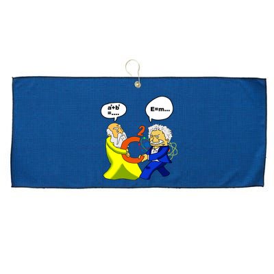 Pythagoras vs Einstein Funny Math Science Large Microfiber Waffle Golf Towel