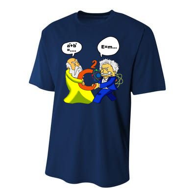 Pythagoras vs Einstein Funny Math Science Performance Sprint T-Shirt