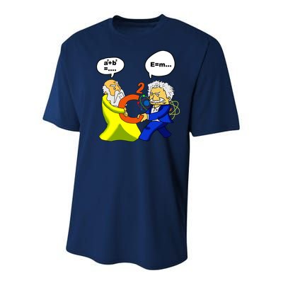 Pythagoras vs Einstein Funny Math Science Youth Performance Sprint T-Shirt