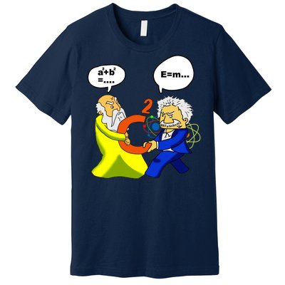 Pythagoras vs Einstein Funny Math Science Premium T-Shirt