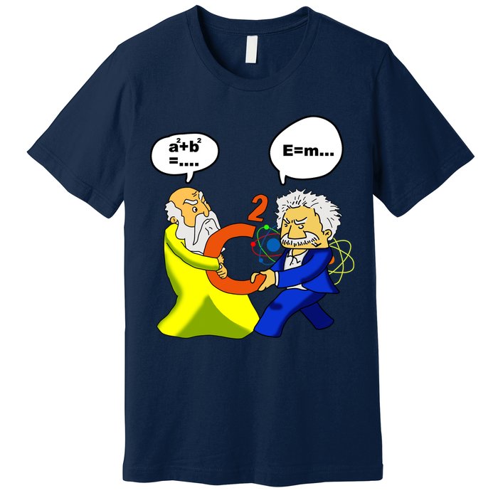 Pythagoras vs Einstein Funny Math Science Premium T-Shirt