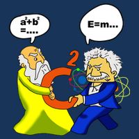 Pythagoras vs Einstein Funny Math Science Premium T-Shirt