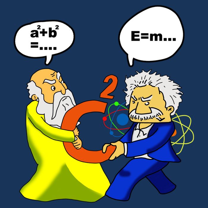 Pythagoras vs Einstein Funny Math Science Premium T-Shirt