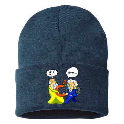 Pythagoras vs Einstein Funny Math Science Sustainable Knit Beanie