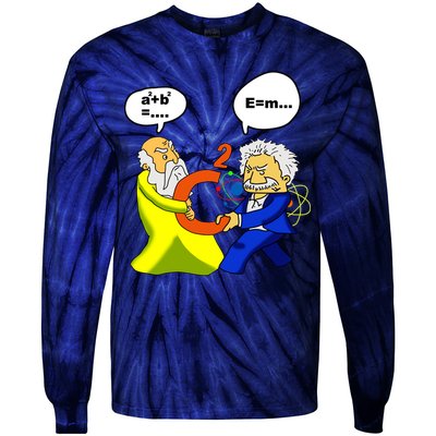 Pythagoras vs Einstein Funny Math Science Tie-Dye Long Sleeve Shirt