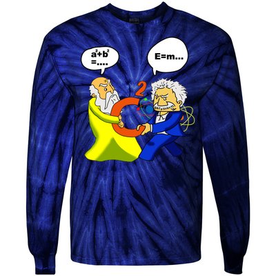 Pythagoras vs Einstein Funny Math Science Tie-Dye Long Sleeve Shirt