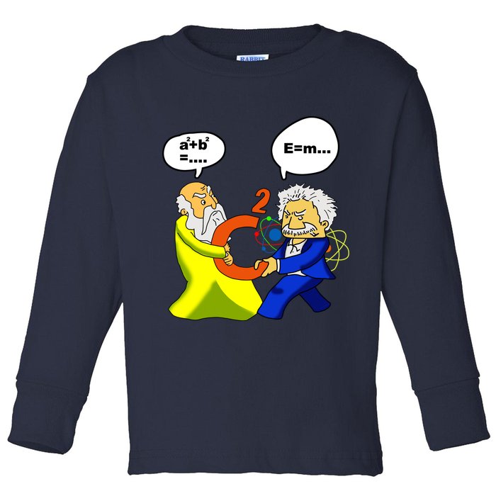 Pythagoras vs Einstein Funny Math Science Toddler Long Sleeve Shirt