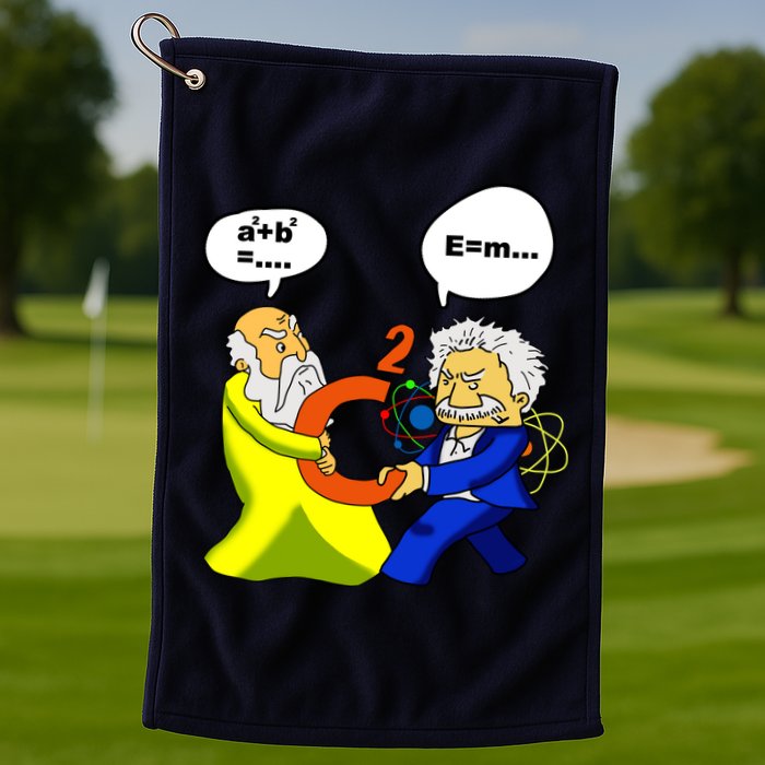 Pythagoras vs Einstein Funny Math Science Golf Towel