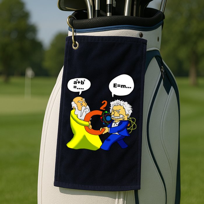 Pythagoras vs Einstein Funny Math Science Golf Towel