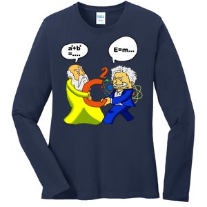 Pythagoras vs Einstein Funny Math Science Ladies Long Sleeve Shirt