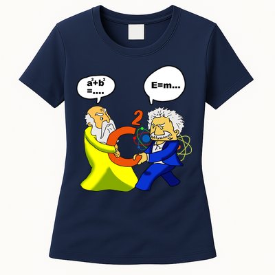 Pythagoras vs Einstein Funny Math Science Womens T-Shirt