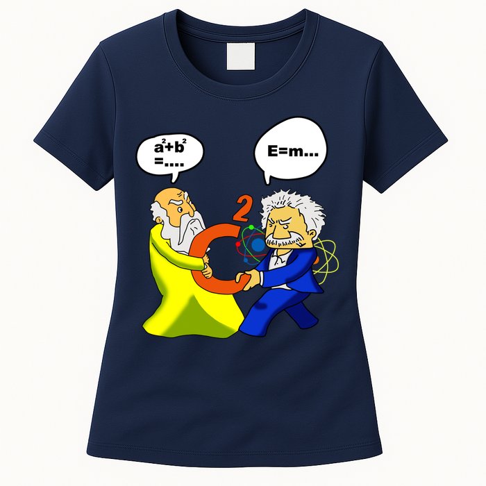 Pythagoras vs Einstein Funny Math Science Womens T-Shirt