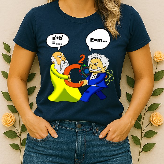 Pythagoras vs Einstein Funny Math Science Womens T-Shirt