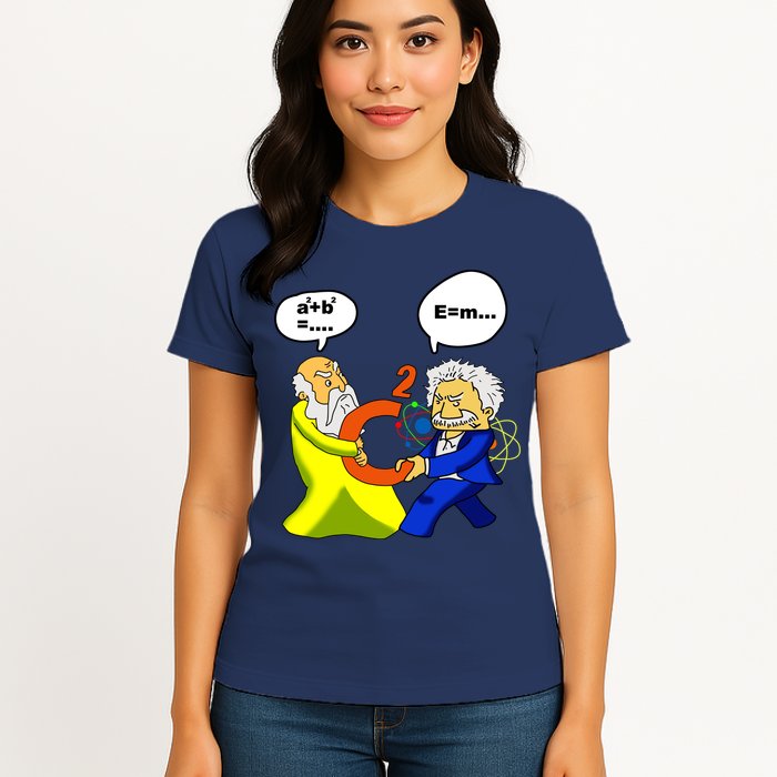 Pythagoras vs Einstein Funny Math Science Womens T-Shirt