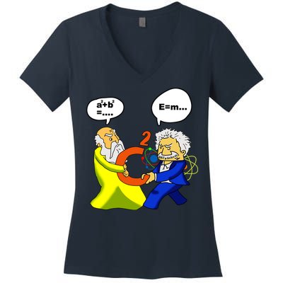 Pythagoras vs Einstein Funny Math Science Women's V-Neck T-Shirt