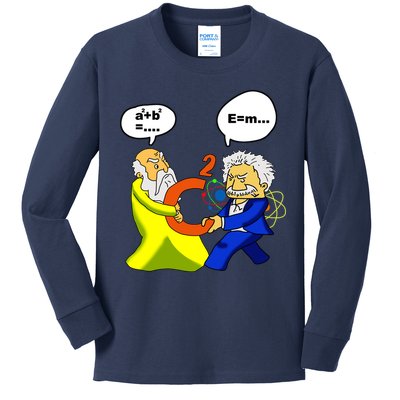Pythagoras vs Einstein Funny Math Science Kids Long Sleeve Shirt
