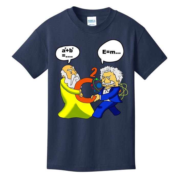 Pythagoras vs Einstein Funny Math Science Kids T-Shirt