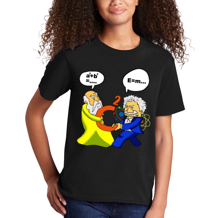 Pythagoras vs Einstein Funny Math Science Kids T-Shirt