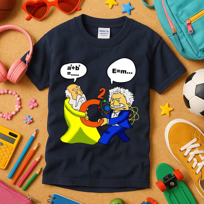 Pythagoras vs Einstein Funny Math Science Kids T-Shirt