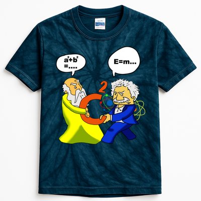 Pythagoras vs Einstein Funny Math Science Kids Tie-Dye T-Shirt