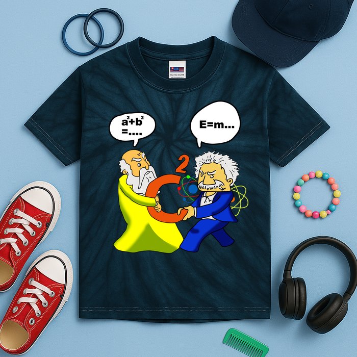 Pythagoras vs Einstein Funny Math Science Kids Tie-Dye T-Shirt