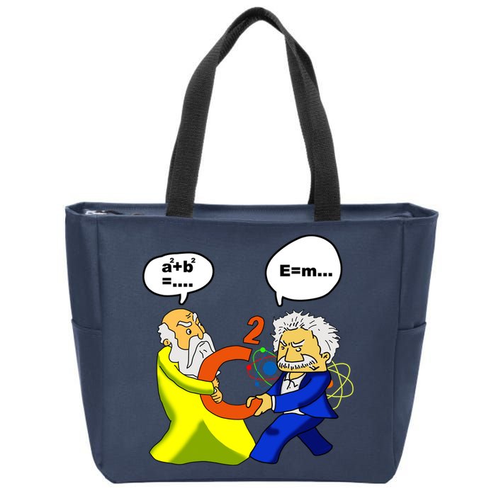 Pythagoras vs Einstein Funny Math Science Zip Tote Bag