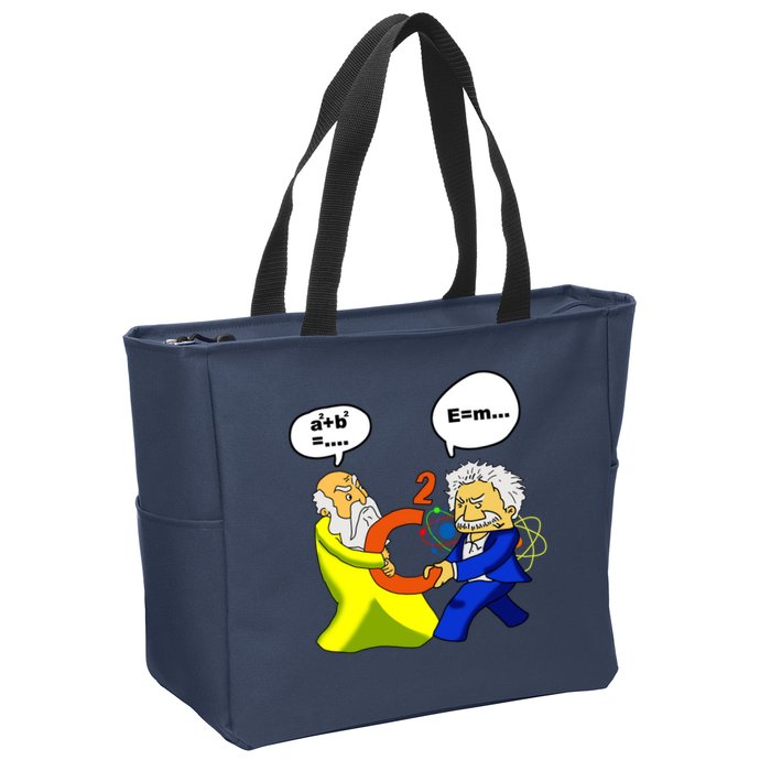 Pythagoras vs Einstein Funny Math Science Zip Tote Bag