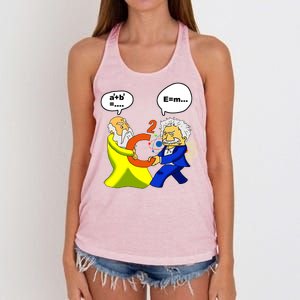 Pythagoras vs Einstein Funny Math Science Women's Knotted Racerback Tank