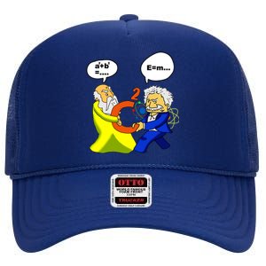 Pythagoras vs Einstein Funny Math Science High Crown Mesh Back Trucker Hat