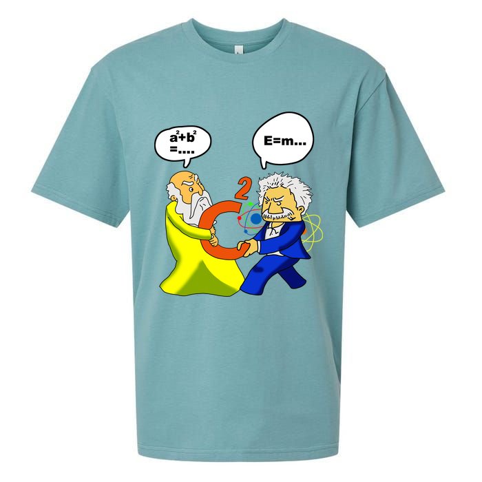 Pythagoras vs Einstein Funny Math Science Sueded Cloud Jersey T-Shirt