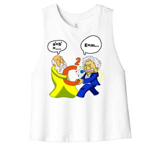 Pythagoras vs Einstein Funny Math Science Women's Racerback Cropped Tank