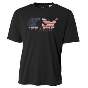 Patriotic Yeti Us Flag Sasquatch Cryptozoology Gift Bigfoot Cooling Performance Crew T-Shirt