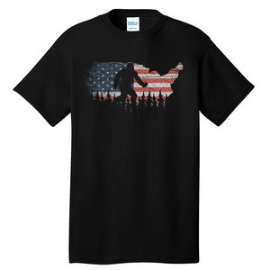 Patriotic Yeti Us Flag Sasquatch Cryptozoology Gift Bigfoot Tall T-Shirt