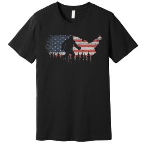 Patriotic Yeti Us Flag Sasquatch Cryptozoology Gift Bigfoot Premium T-Shirt