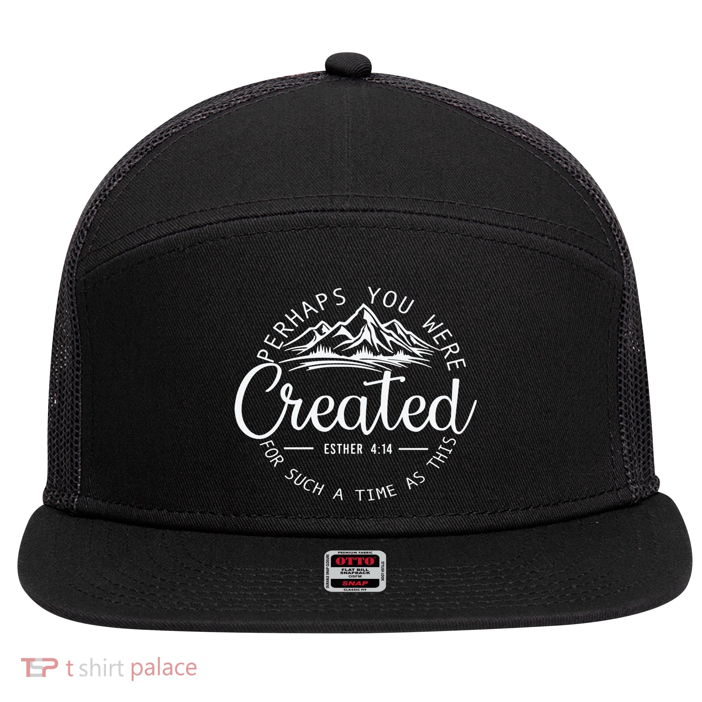 Perhaps You Were Created Christian Esther 4 14 Bible Verse 7 Panel Mesh Trucker Snapback Hat