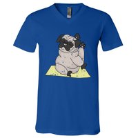 Pug Yoga Workout Kawaii Cartoon Cute Animal Dog Lover Gift V-Neck T-Shirt