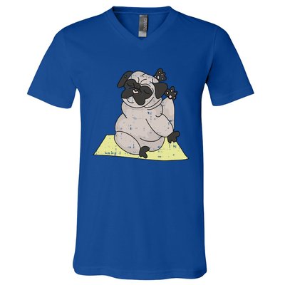 Pug Yoga Workout Kawaii Cartoon Cute Animal Dog Lover Gift V-Neck T-Shirt