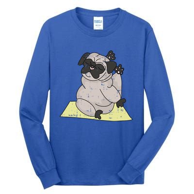 Pug Yoga Workout Kawaii Cartoon Cute Animal Dog Lover Gift Tall Long Sleeve T-Shirt