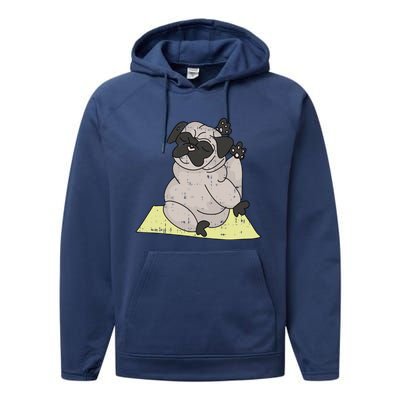 Pug Yoga Workout Kawaii Cartoon Cute Animal Dog Lover Gift Performance Fleece Hoodie