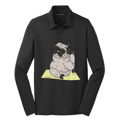 Pug Yoga Workout Kawaii Cartoon Cute Animal Dog Lover Gift Funny Gift Silk Touch Performance Long Sleeve Polo