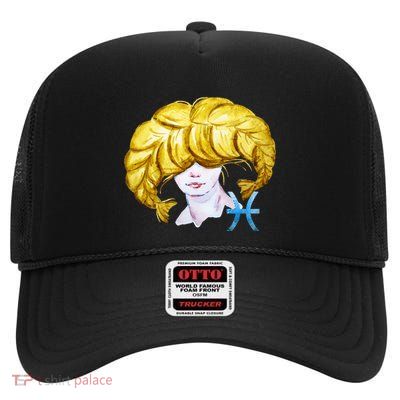 Pisces Zodiac Sign Watercolor Illustration High Crown Mesh Back Trucker Hat