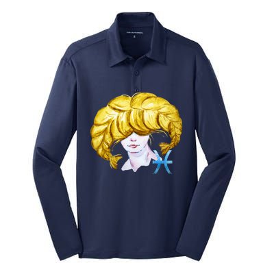 Pisces Zodiac Sign Watercolor Illustration Silk Touch Performance Long Sleeve Polo