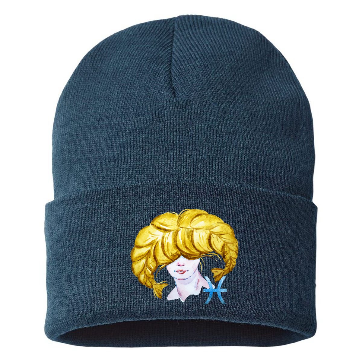 Pisces Zodiac Sign Watercolor Illustration Sustainable Knit Beanie
