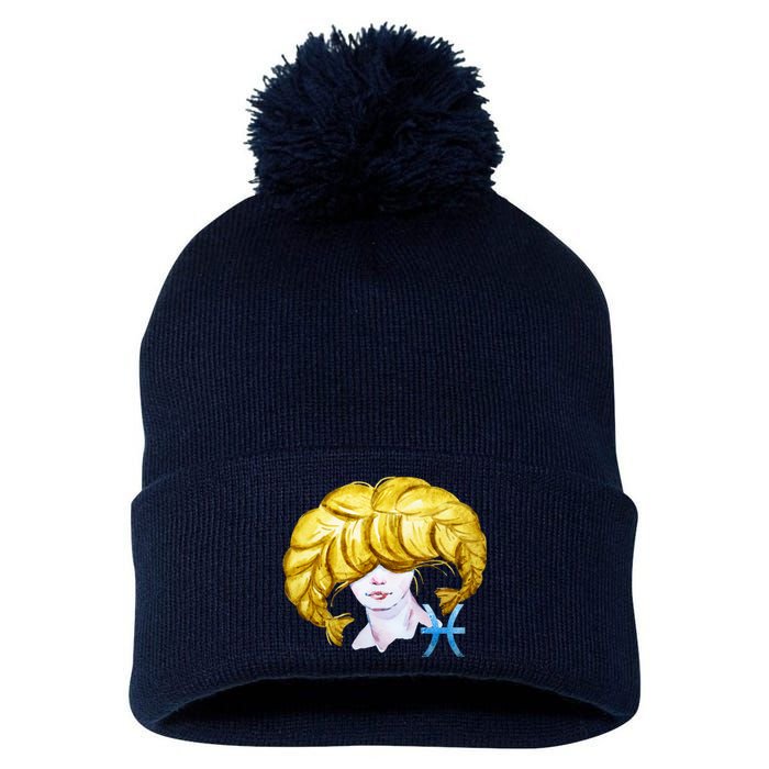 Pisces Zodiac Sign Watercolor Illustration Pom Pom 12in Knit Beanie