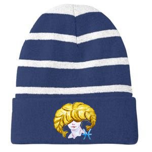 Pisces Zodiac Sign Watercolor Illustration Striped Beanie with Solid Band