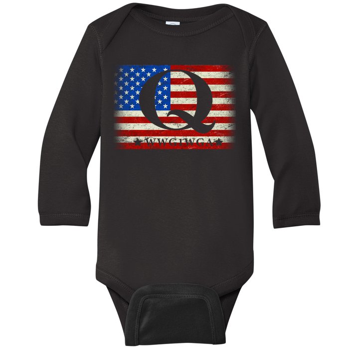 Q-anon  WWG1WGA Where We Go One We Go All Baby Long Sleeve Bodysuit