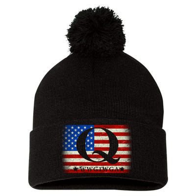 Q-anon  WWG1WGA Where We Go One We Go All Pom Pom 12in Knit Beanie